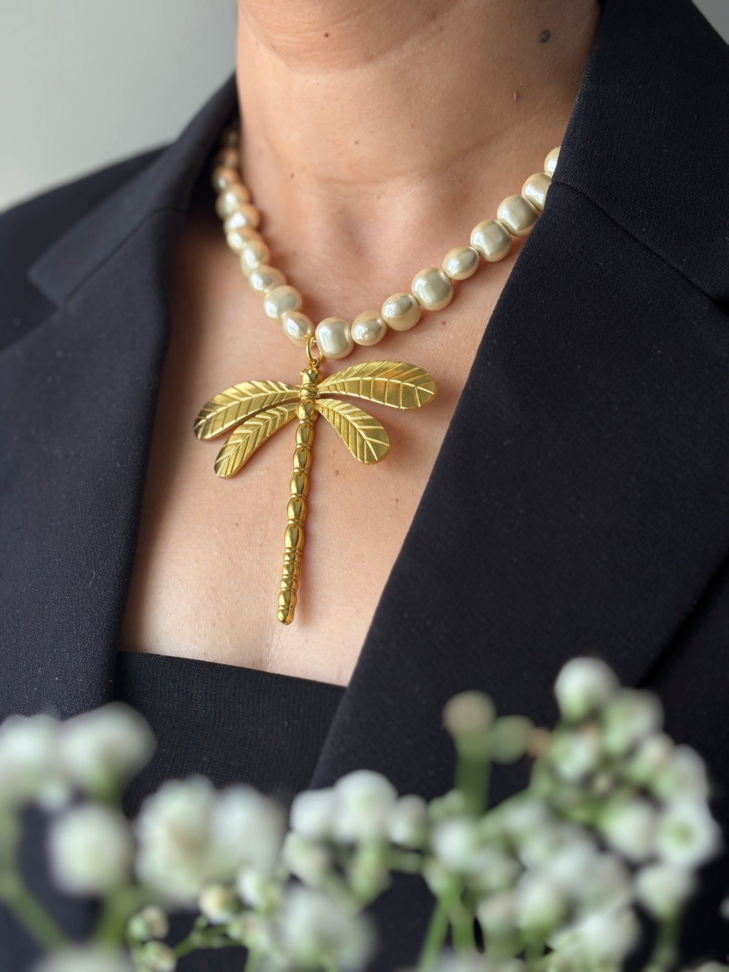 Pearl dragonfly necklace