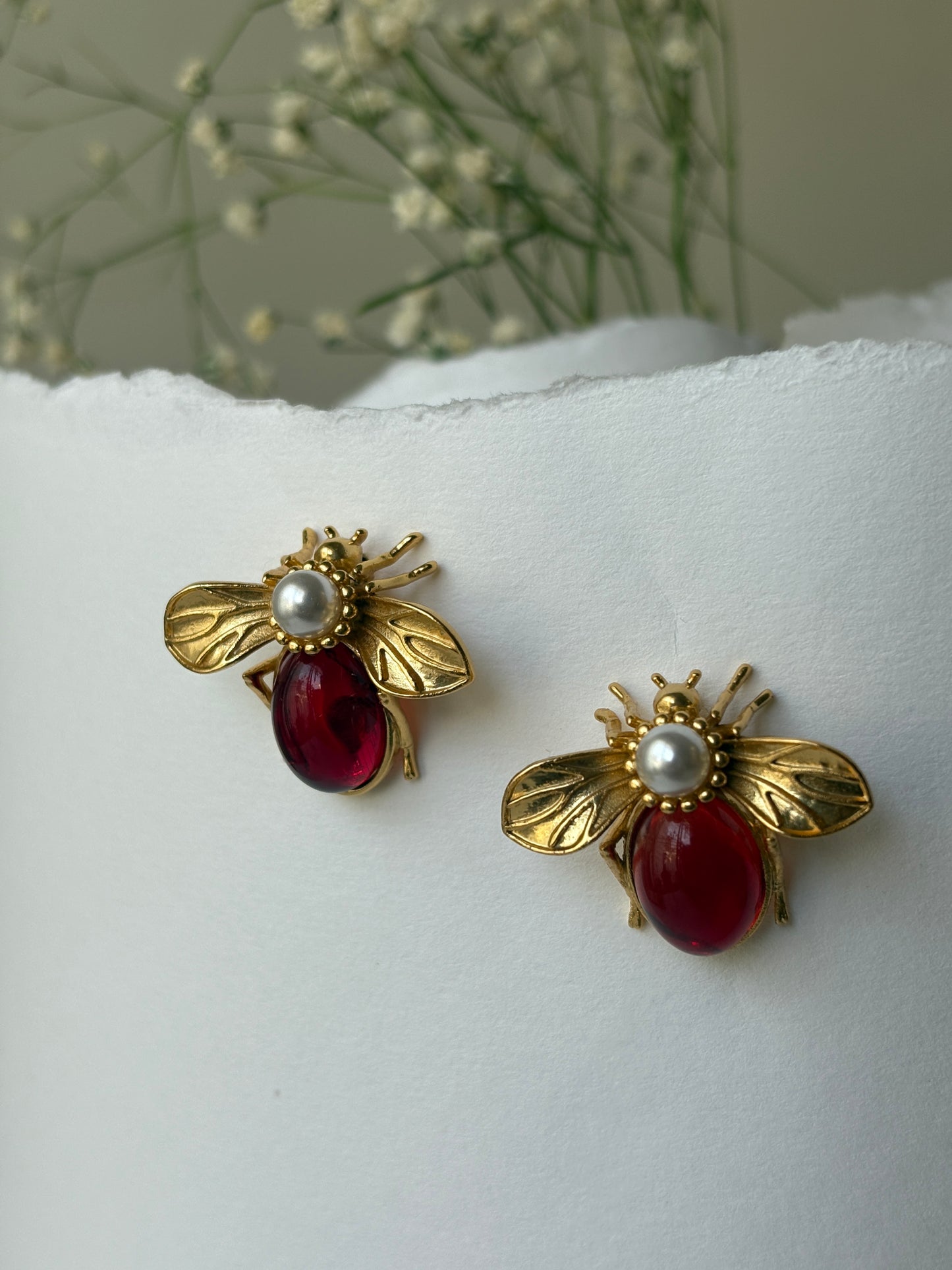 Red bee earrings