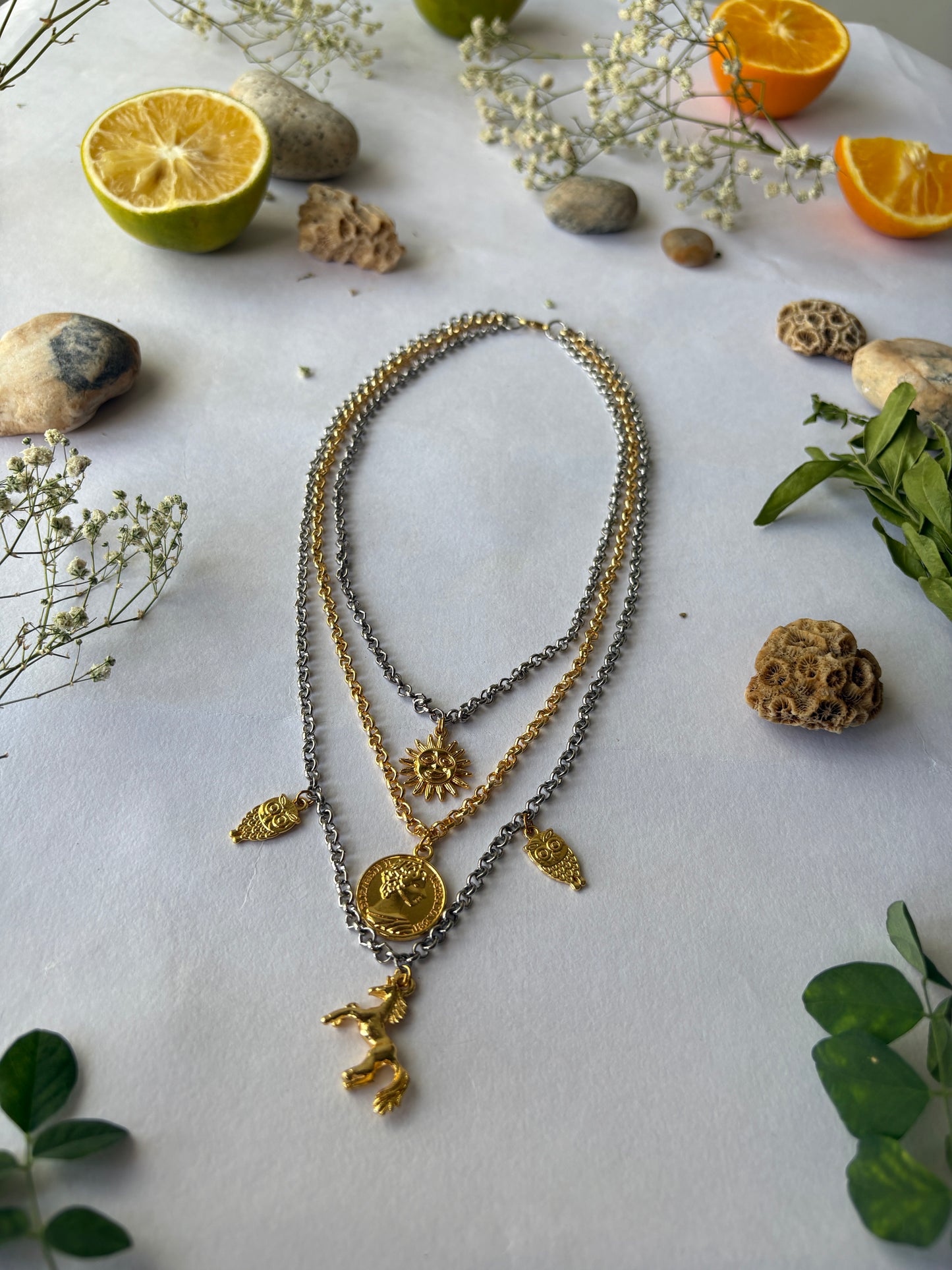 Dual tone charm necklace