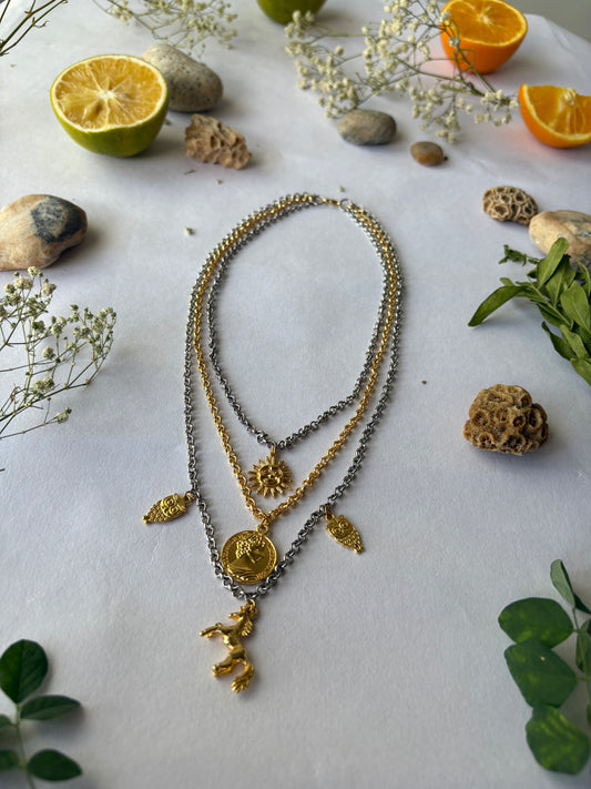 Dual tone charm necklace