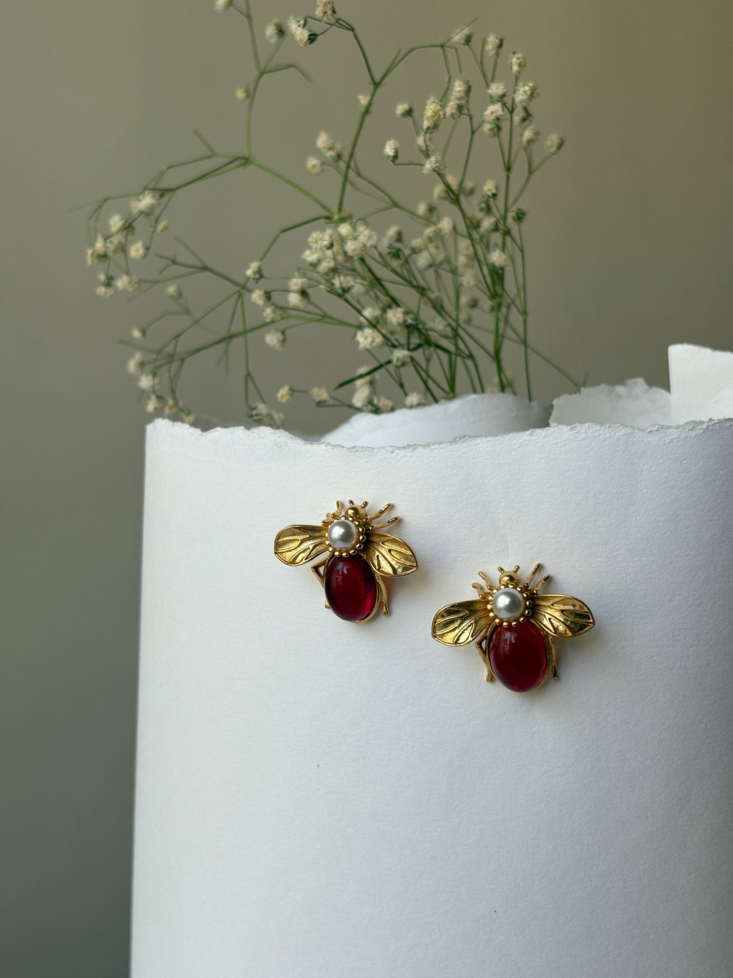 Red bee earrings