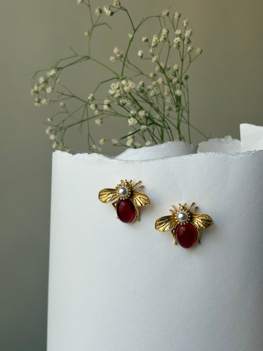 Red bee earrings