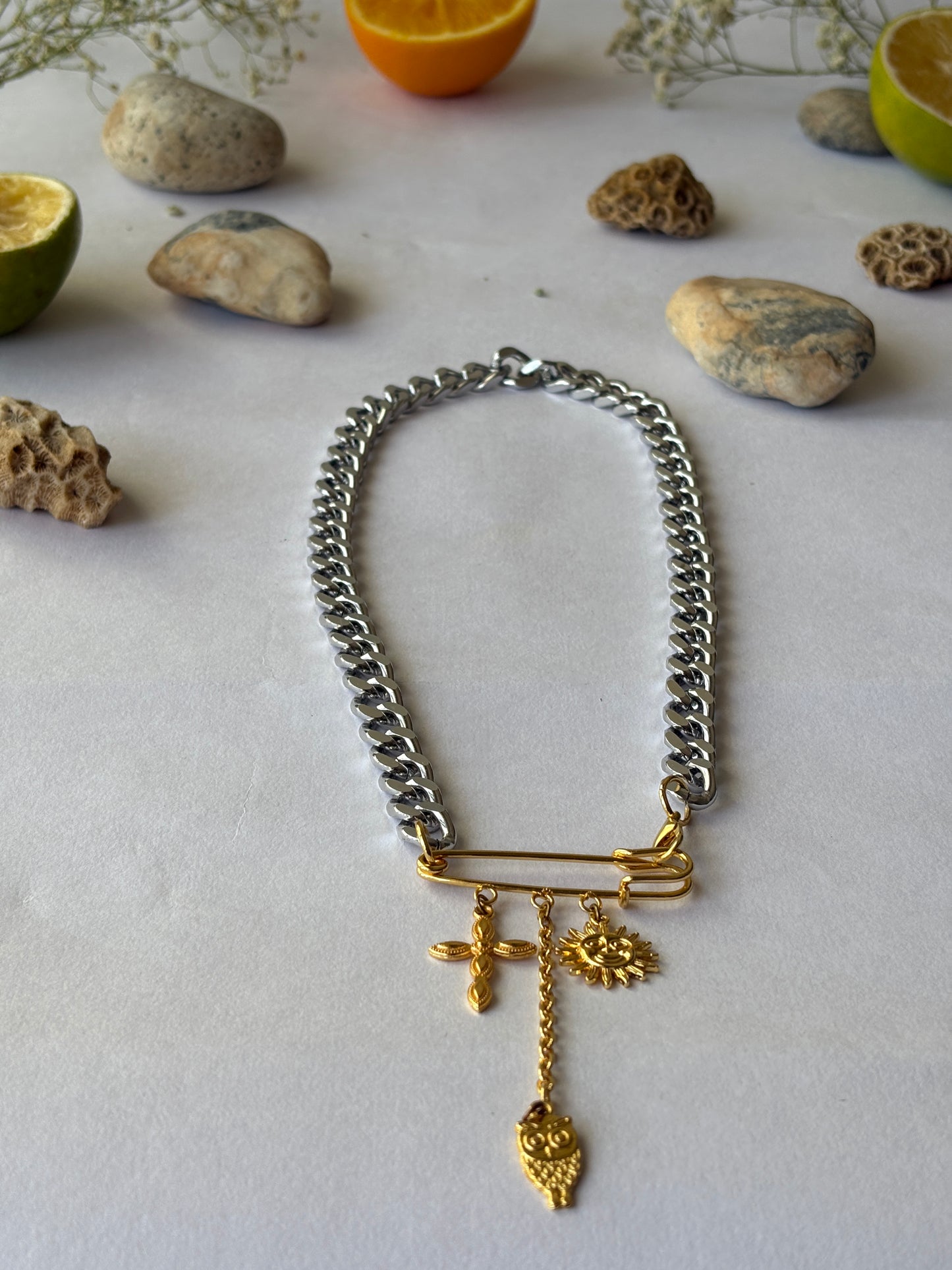 Dualtone safety pin necklace