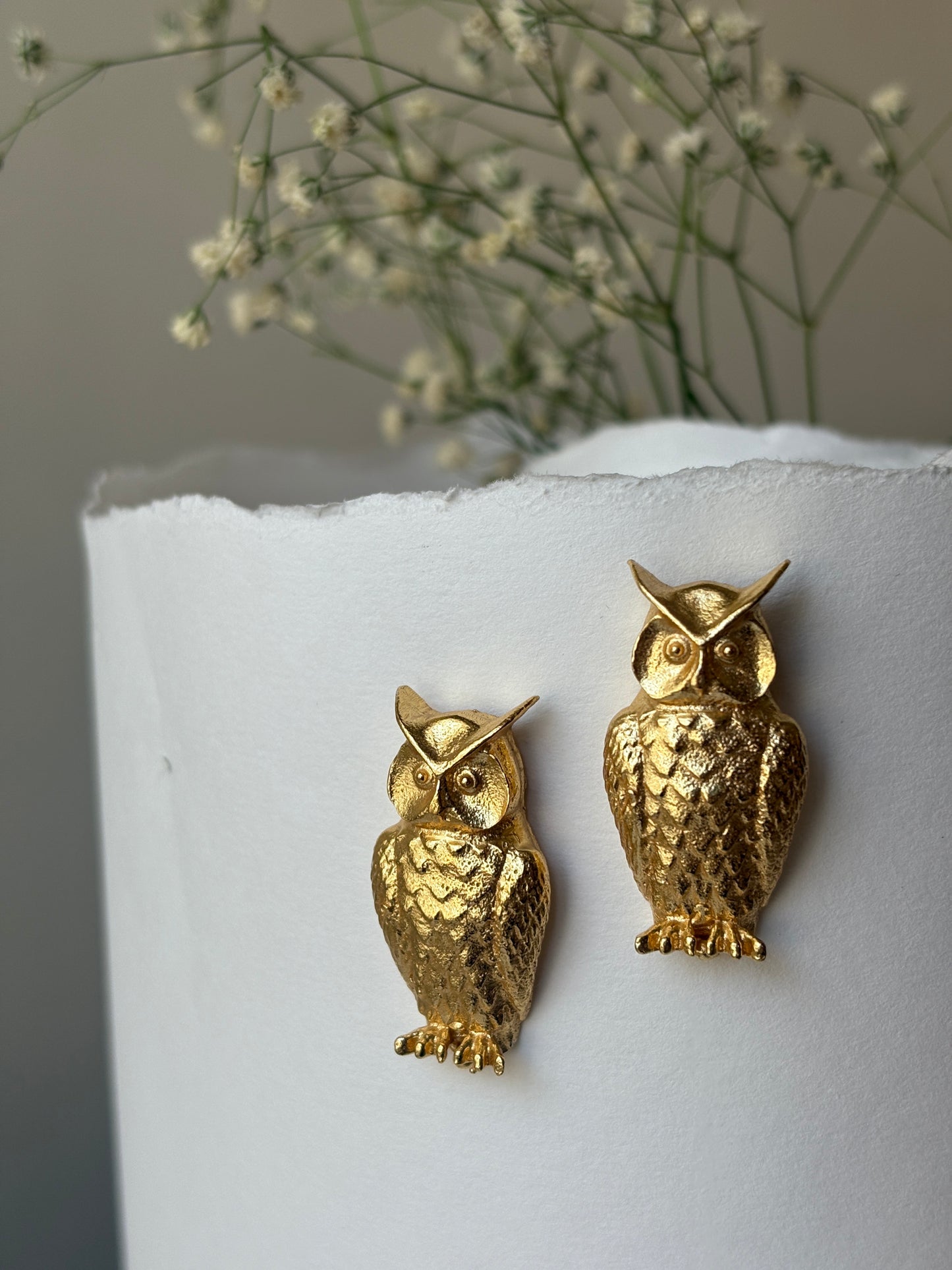 Gold owl earrings