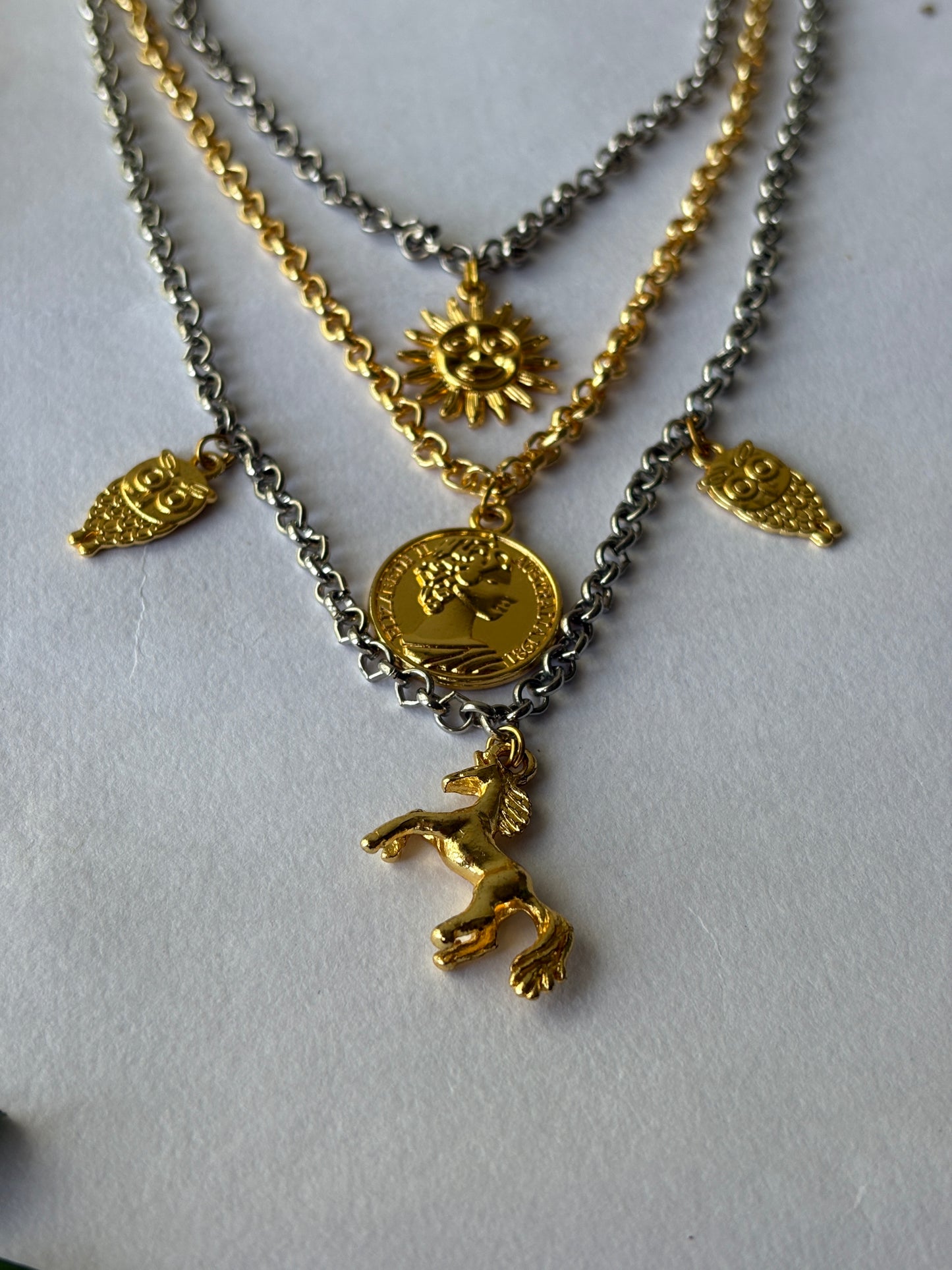 Dual tone charm necklace