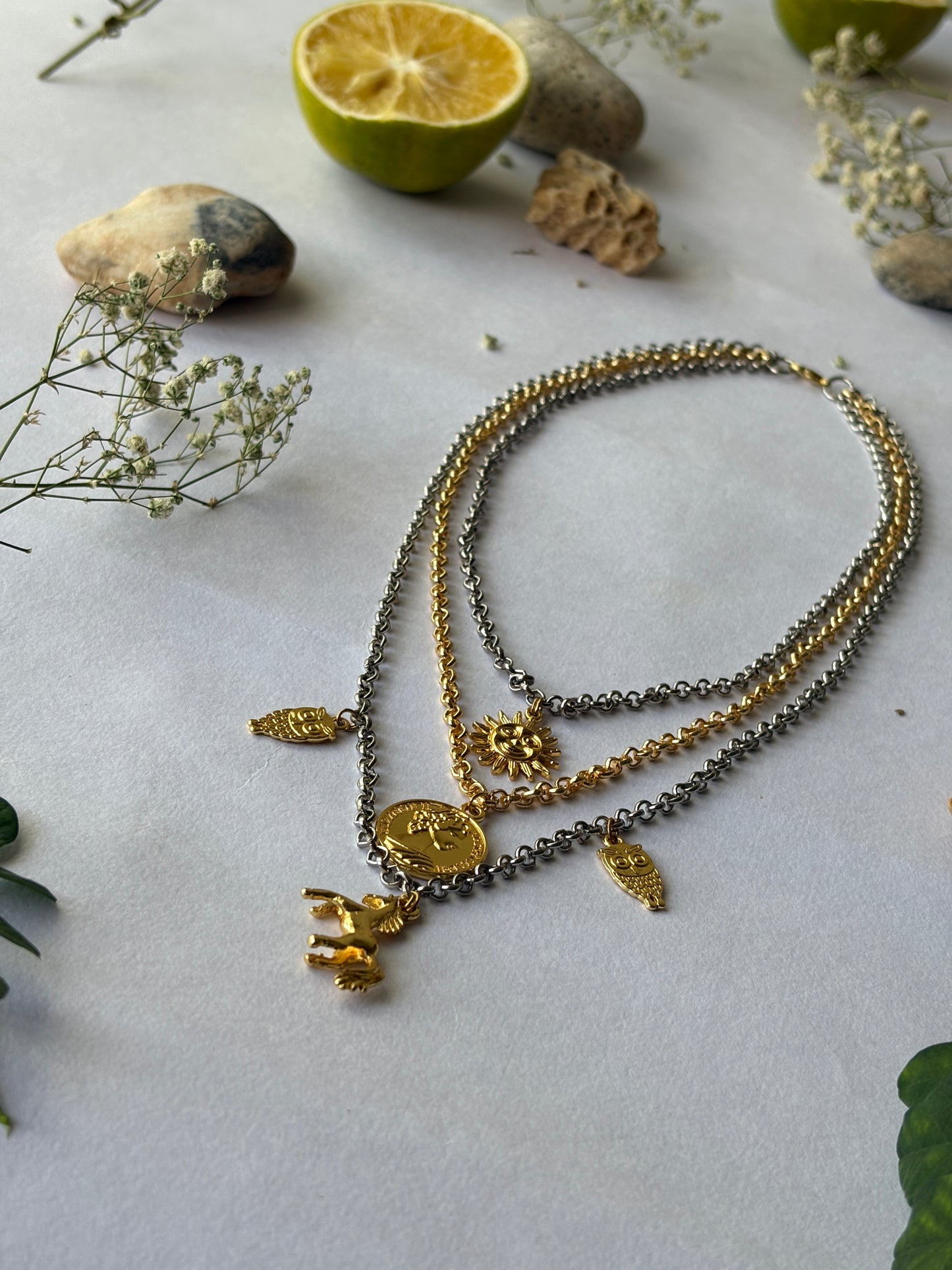 Dual tone charm necklace
