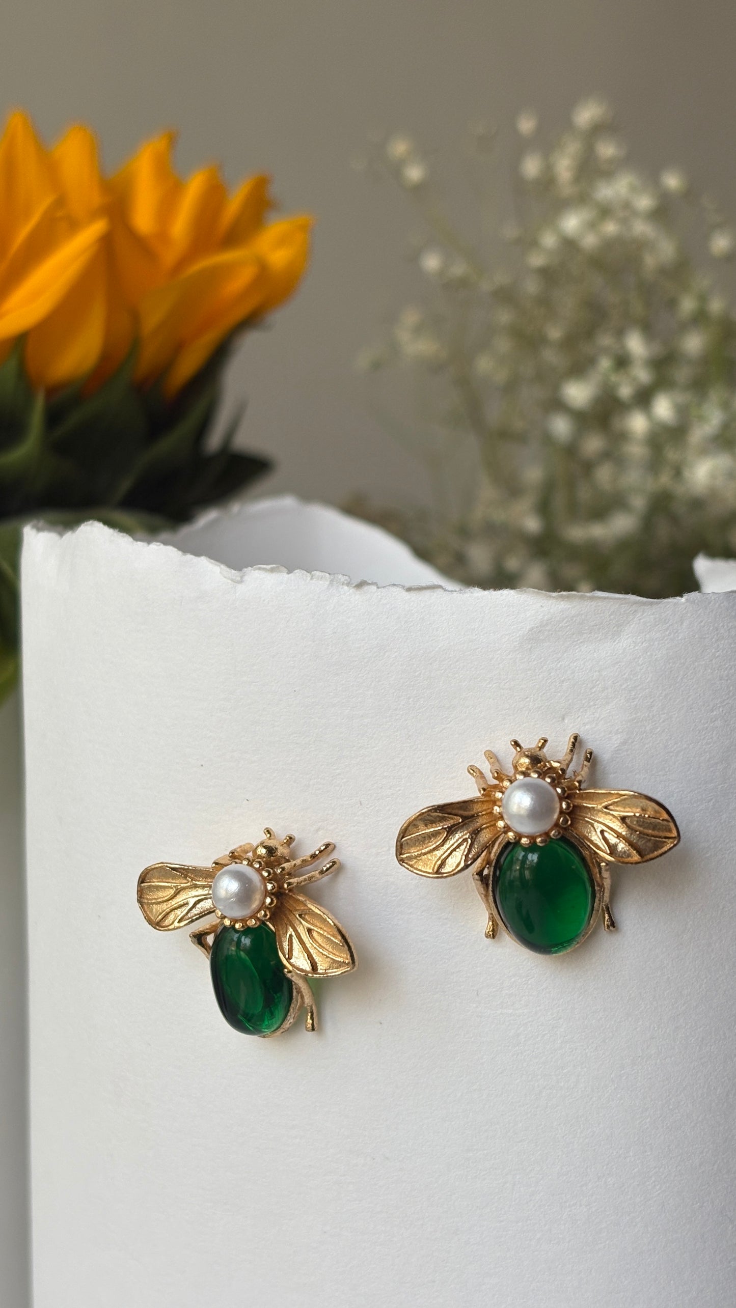 Emerald Bee earrings
