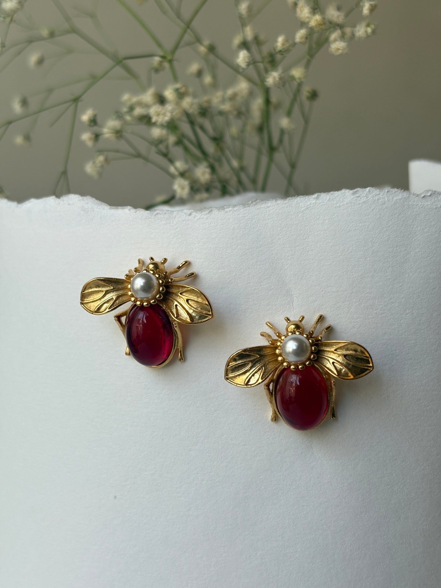 Red bee earrings