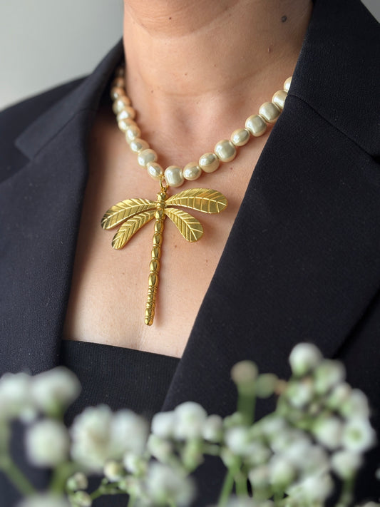 Pearl dragonfly necklace