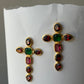 Multi stone cross earring