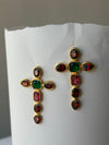 Multi stone cross earring