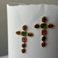 Multi stone cross earring