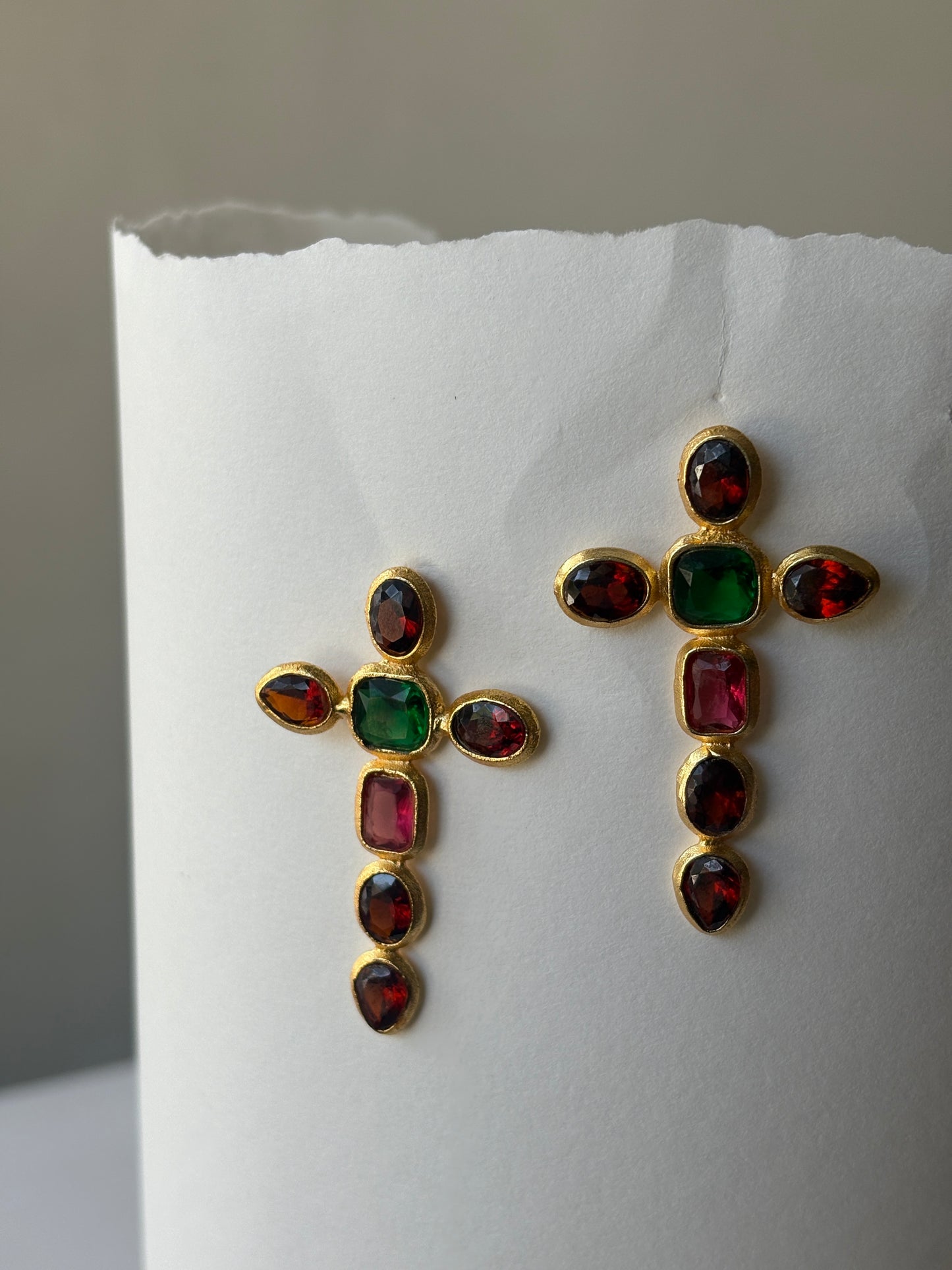 Multi stone cross earring